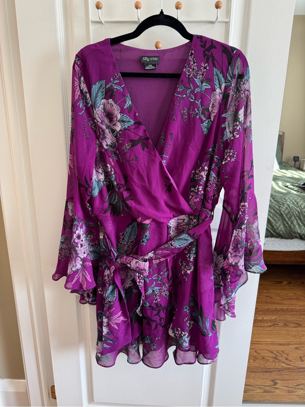 City Chic Fuchsia Floral Wrap Mini Dress